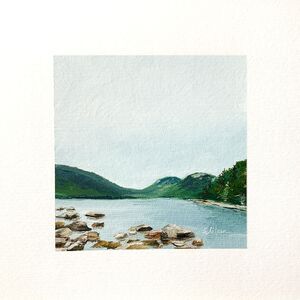 8x8 Maine Original Oil Painting Acadia Landscape Jordan Pond New England Signed